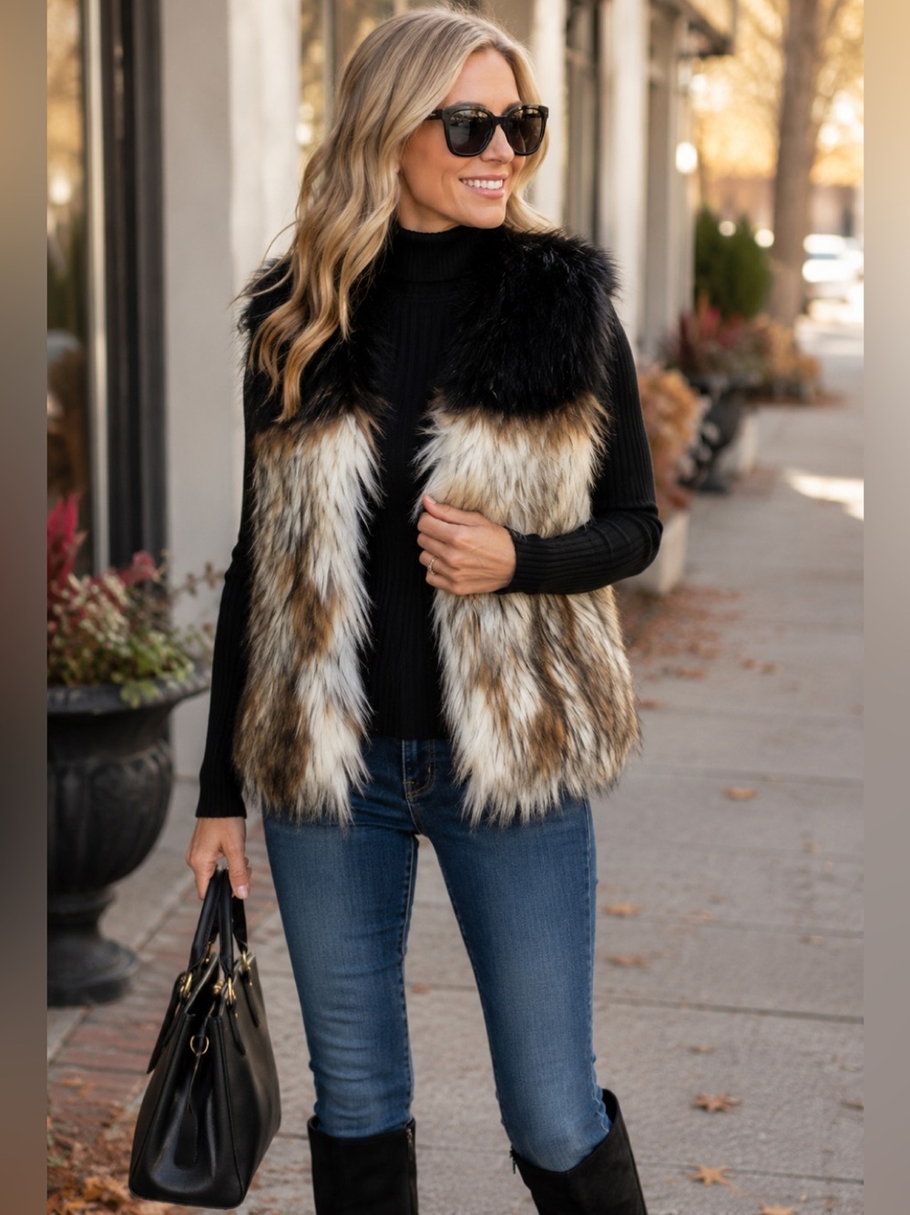 ARITZIA Talula fur vest black brown cream colours size XXS - Picture 13 of 13